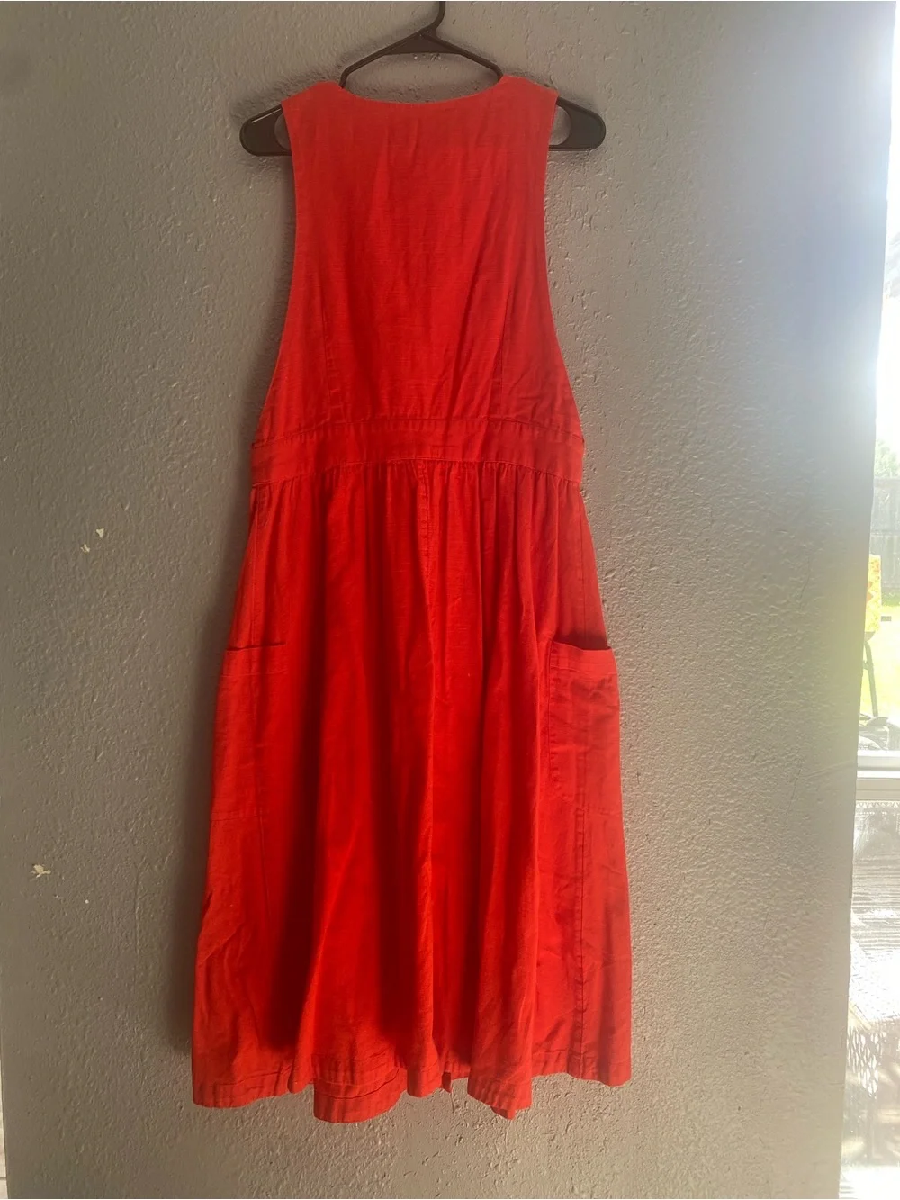 Free People Red Midi Dress Cotton Pockets Large